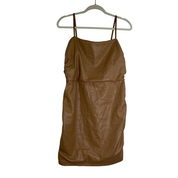 Lulu's Caramel Bodycon Faux Leather Mini Dress Size XL - Picture 1 of 16